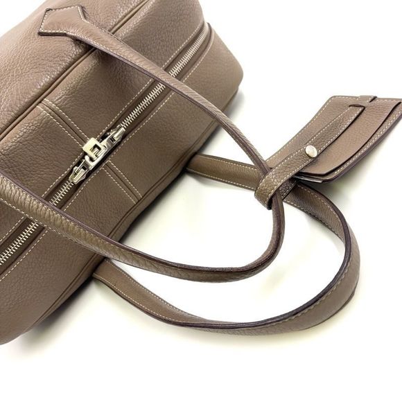 Hermes Victoria 35 □L Engraved Leather Gray-beige Handbag Silver - Picture 10 of 15